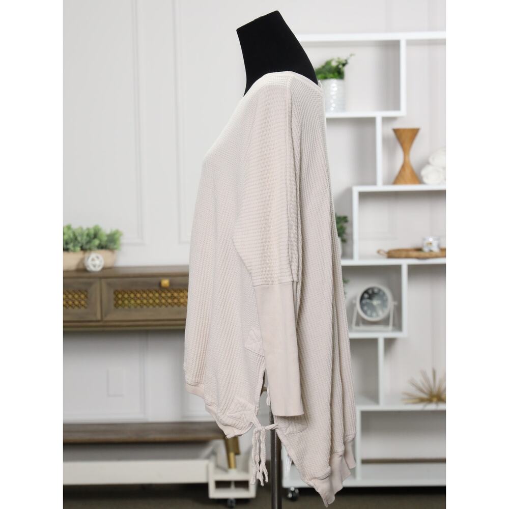 Free People FP One Oversized Thermal Side Tie Cream Ivory Boho Cozy Lounge Top - Picture 6 of 14